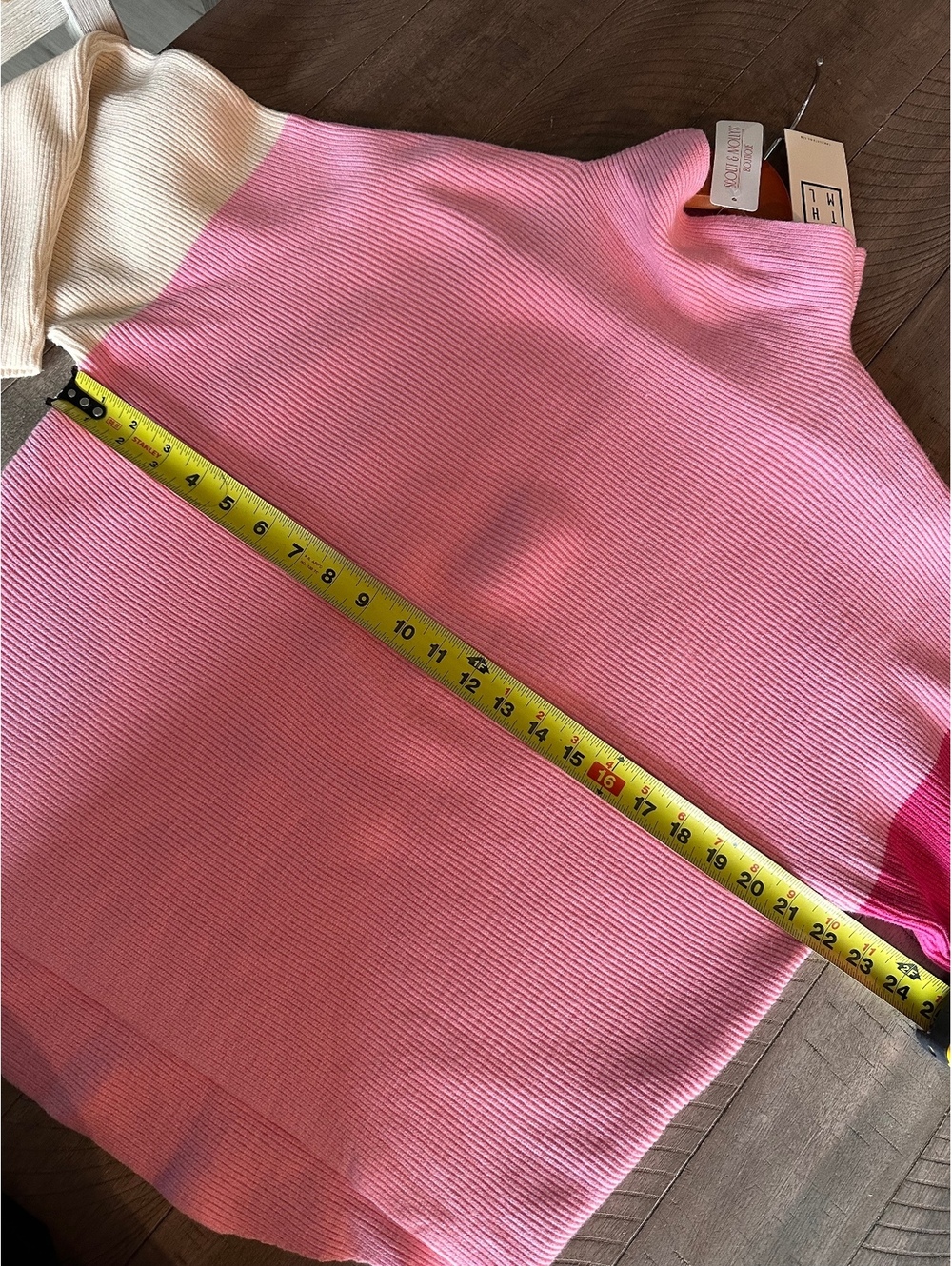 NWT THML Mock Neck Colorblock Knit Sweater Pink & Cream Women’s XS Oversized - Picture 9 of 10
